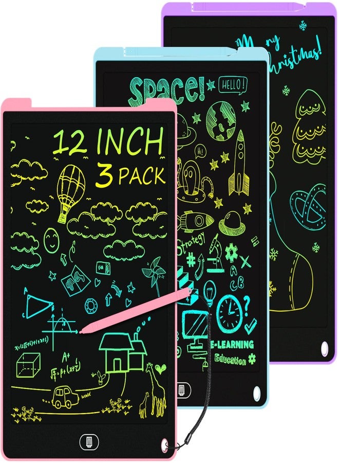 Electight 3 Pack 12 Inch LCD Writing Tablet for Kids, Colorful Doodle Board, Eye Protection Drawing Tablet with Lock & Erase FUNC, Birthday Gifts and Toys for 3-8 Year Old Boys(Blue, Pink, Purple) - Image 1